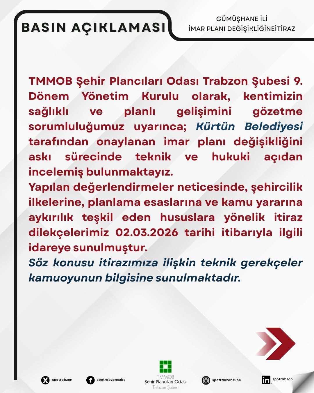 GÜMÜŞHANE İLİNDE İMAR PLANI DEĞİŞİKLİĞİNE İTİRAZ
