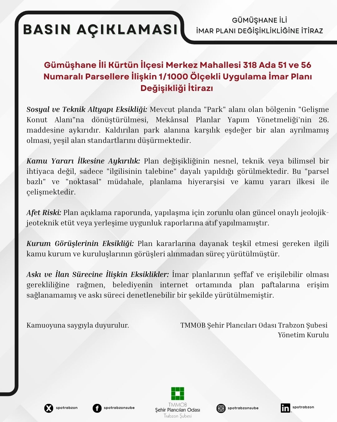 GÜMÜŞHANE İLİNDE İMAR PLANI DEĞİŞİKLİĞİNE İTİRAZ