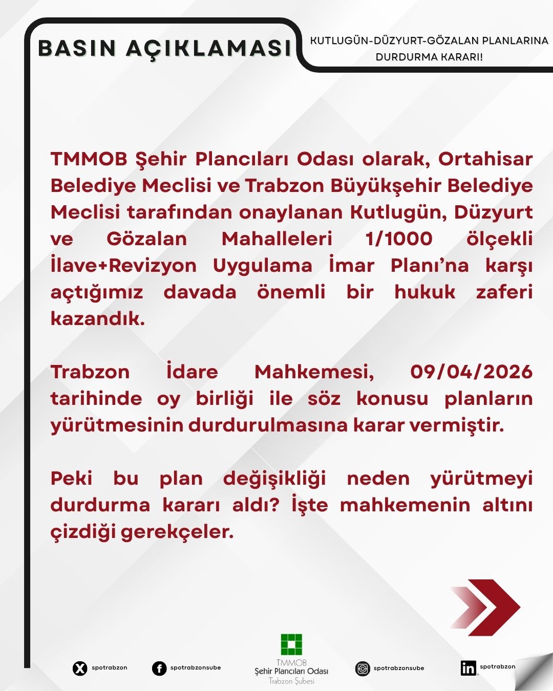 KUTLUGÜN-DÜZYURT-GÖZALAN PLANLARINA DURDURMA KARARI