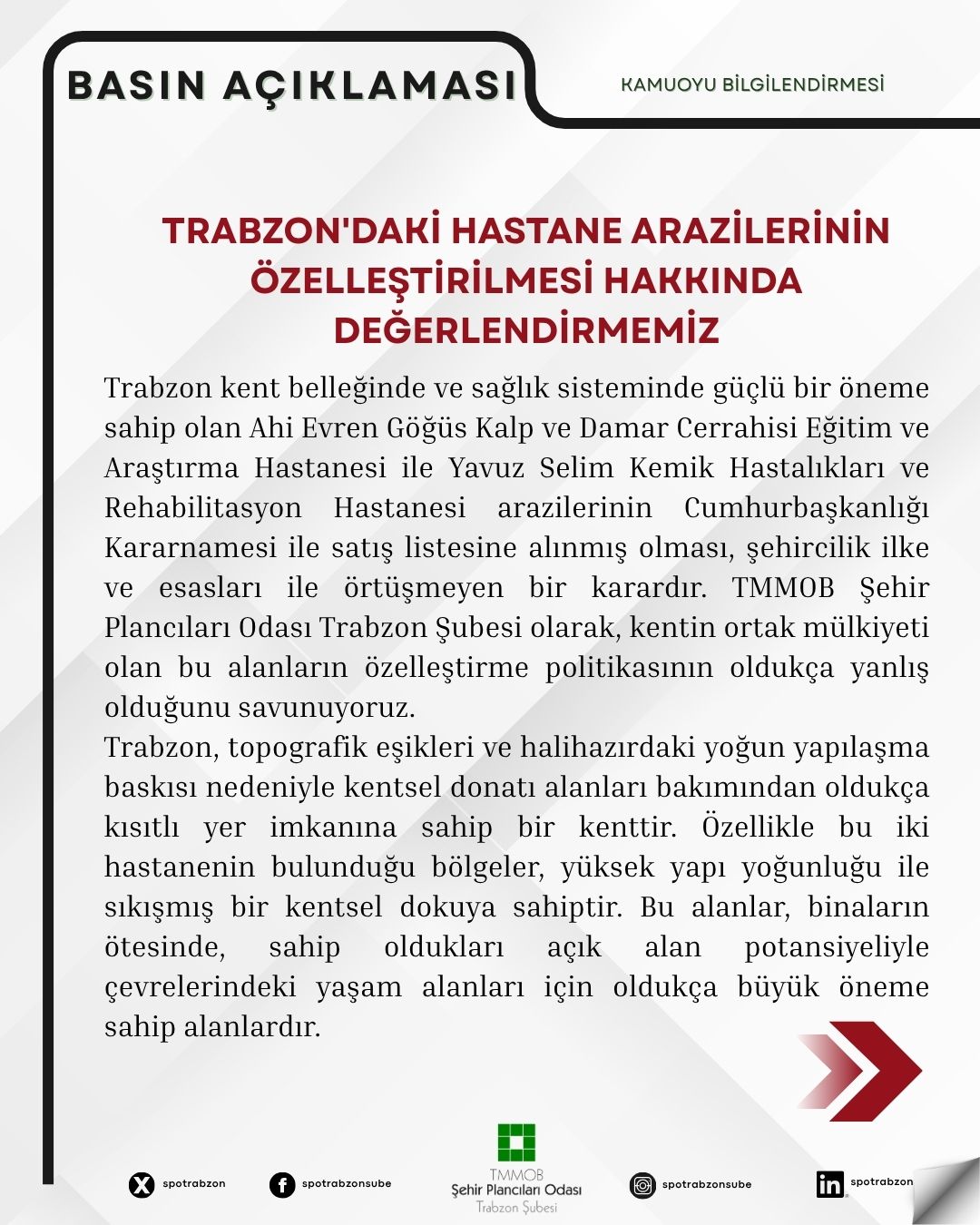 TRABZONDAKİ HASTANE ARAZİLERİNİN ÖZELLEŞTİRİLMESİ HAKKINDA