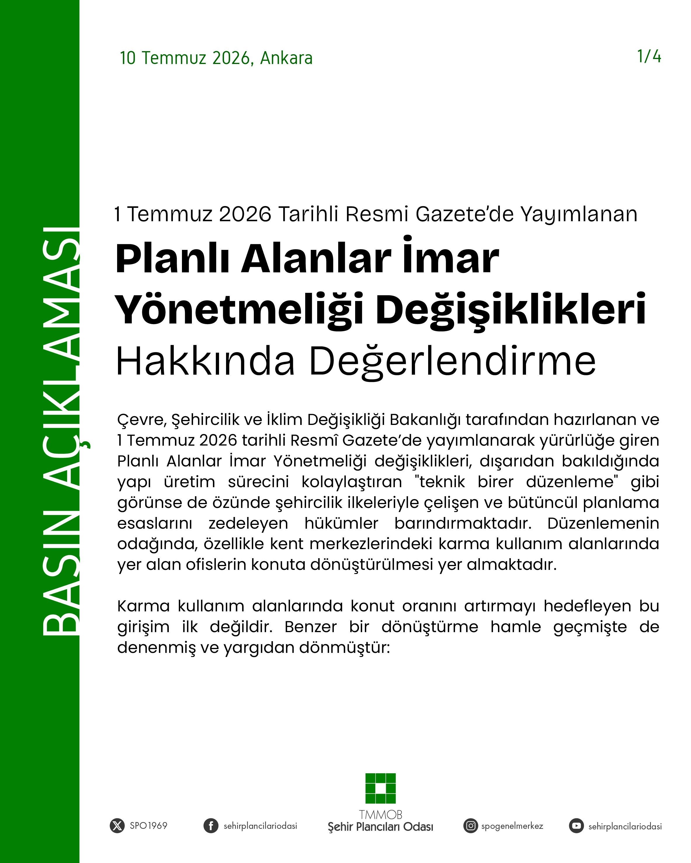 PLANLI ALANLAR İMAR YÖNETMELİĞİ DEĞİŞİKLİKLERİ HK.