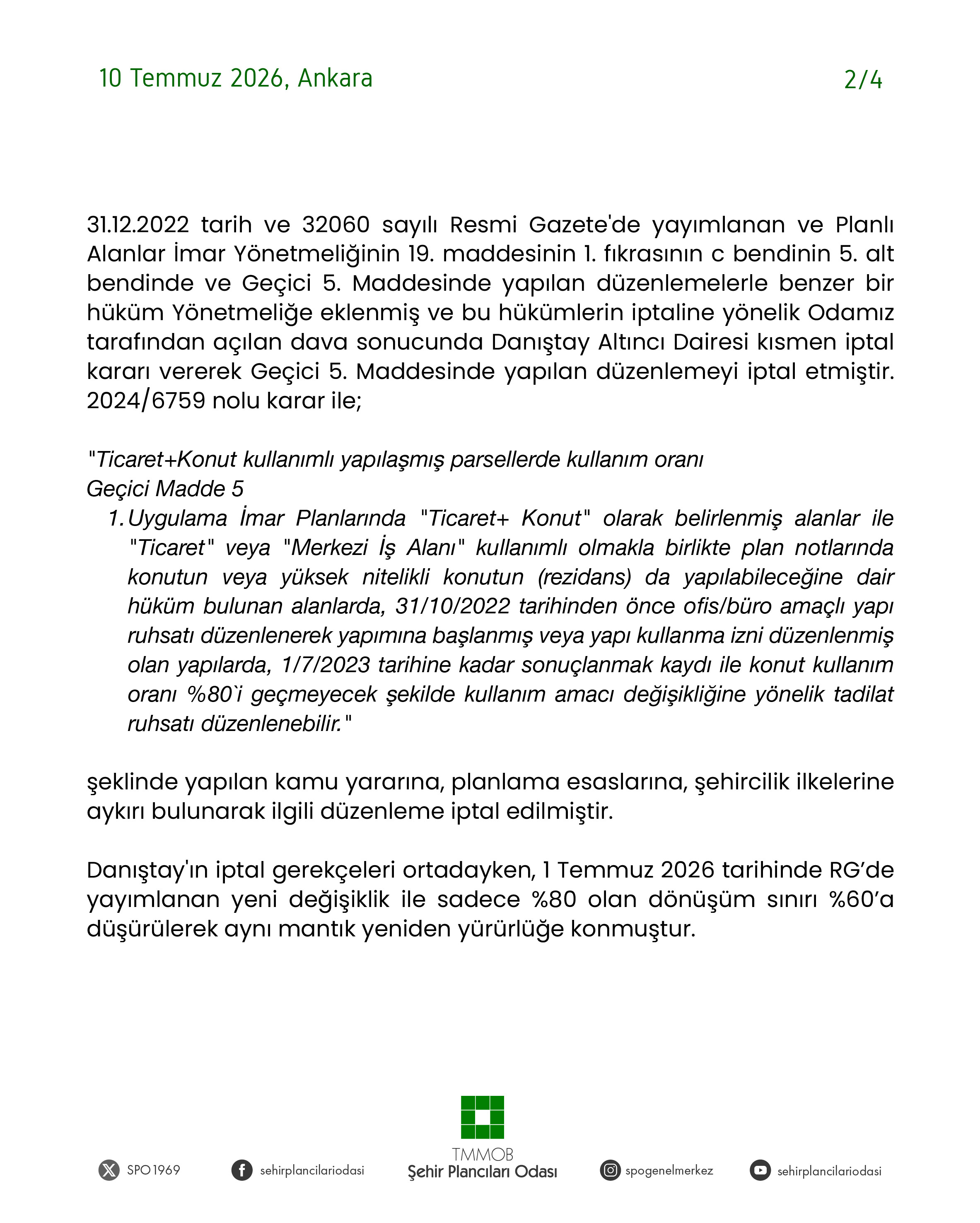 PLANLI ALANLAR İMAR YÖNETMELİĞİ DEĞİŞİKLİKLERİ HK.