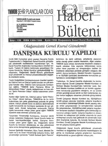 HABER BÜLTENİ - 09/1996-OLAĞANÜSTÜ GENEL KURUL ÖZEL SAYISI