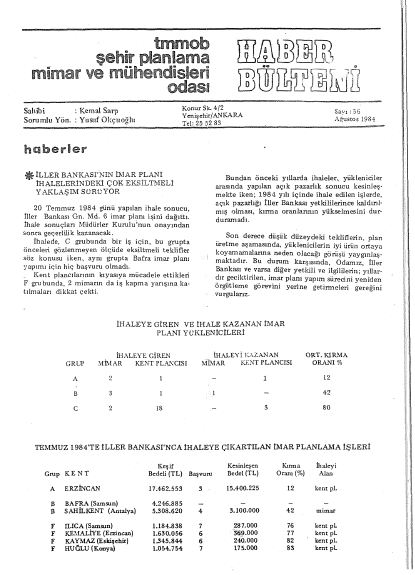 HABER BÜLTENİ - 08/1984
