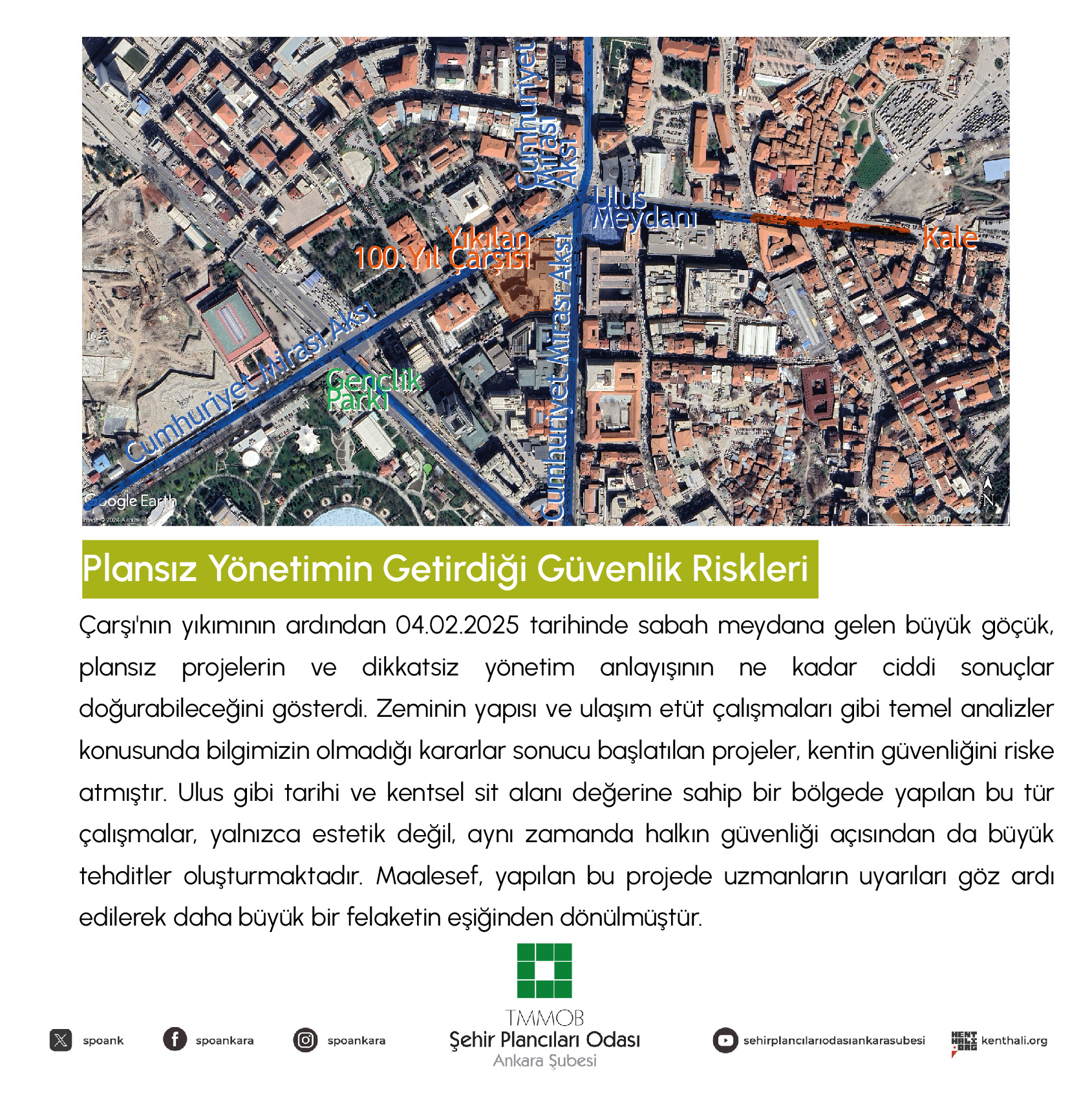 PLANSIZ PROGRAMSIZ BİR KENT YÖNETİMİ ANLAYIŞININ SONUCU: 
ULUS'TA MEYDANA GELEN GÖÇÜĞÜN ÜSTÜ KAPATILAMAZ!