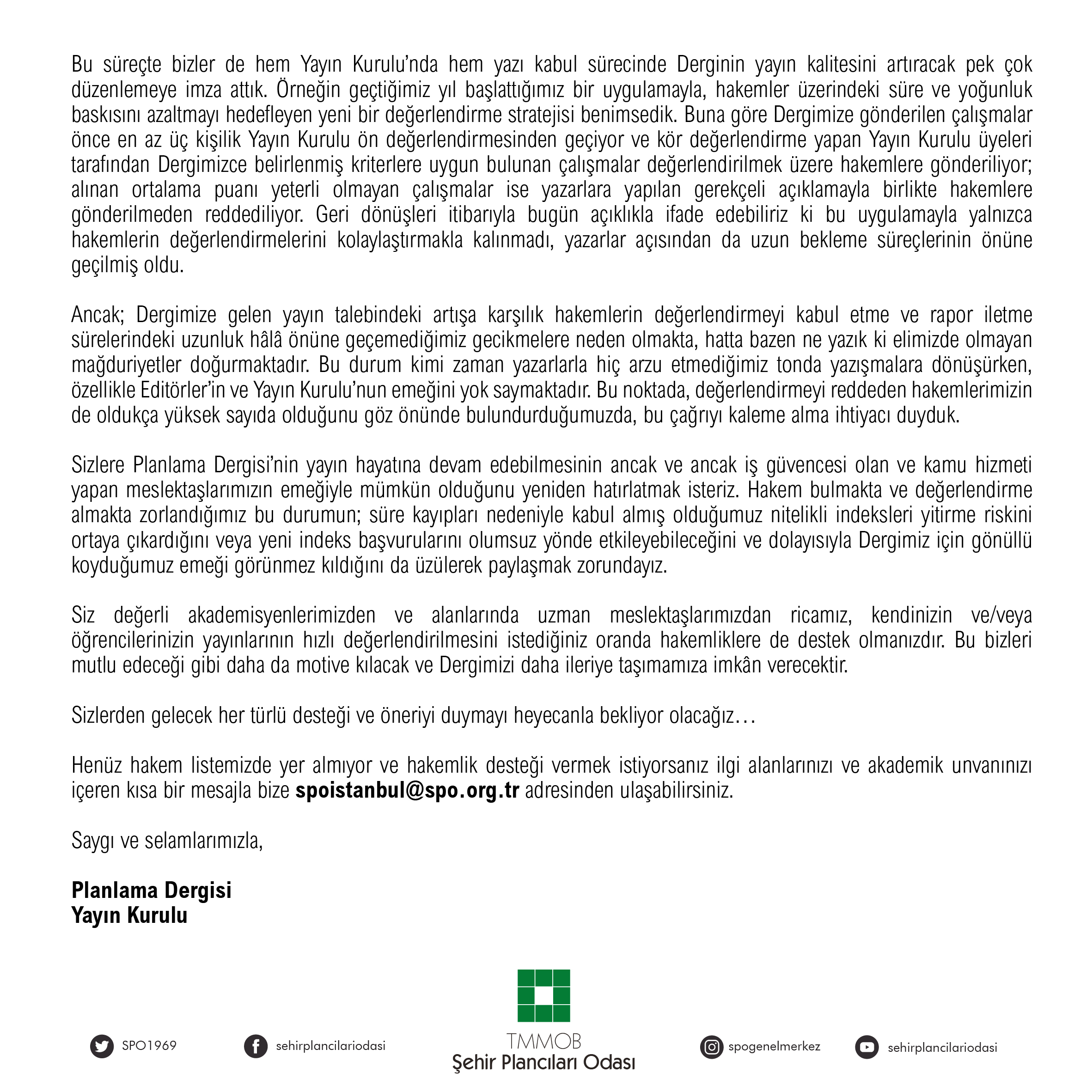 PLANLAMA DERGİSİ'NDEN HAKEMLİK ÇAĞRISI...