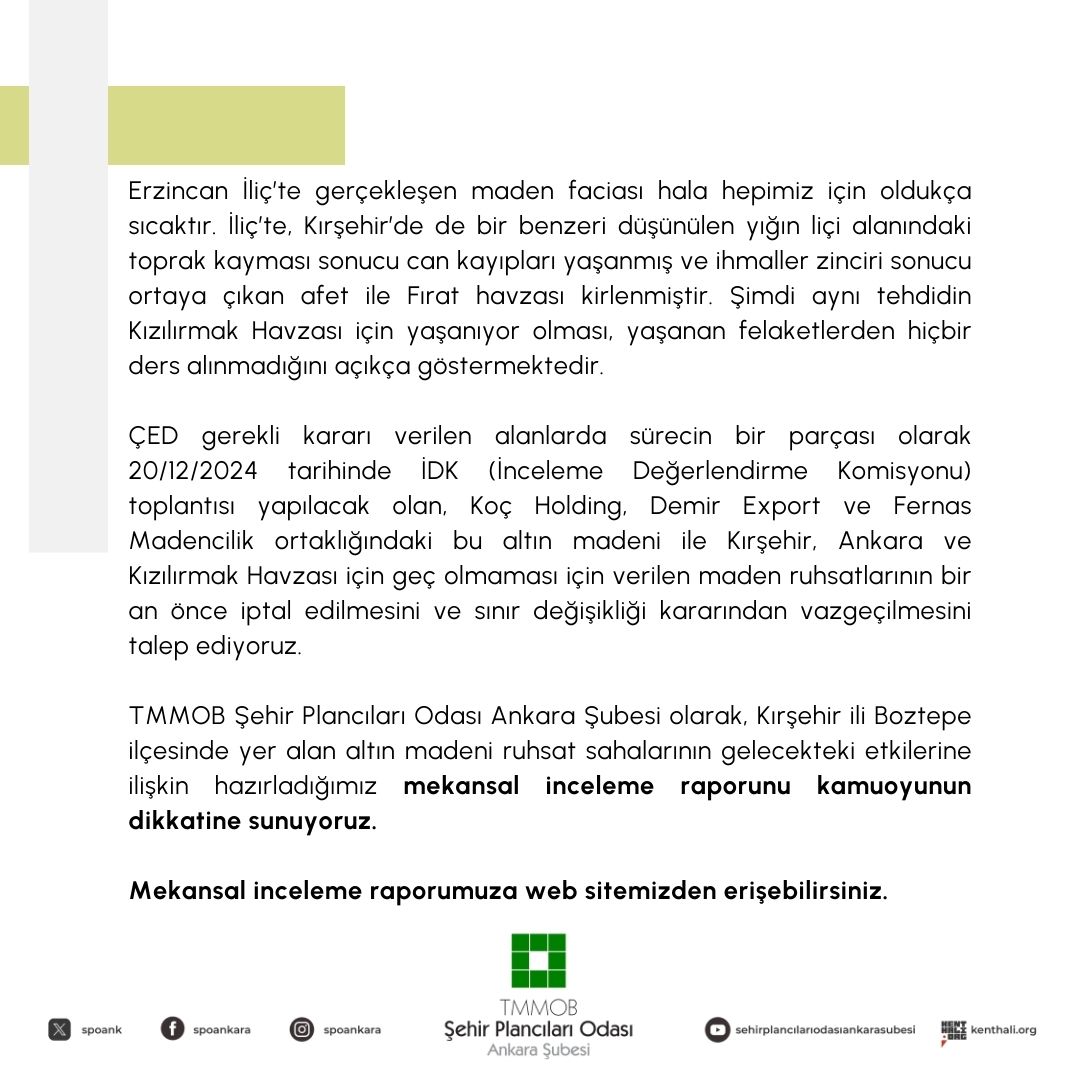 KIRŞEHİR, ANKARA VE KIZILIRMAK HAVZASINI BEKLEYEN TEHLİKE: KIRŞEHİR BOZTEPE ALTIN MADENİ
