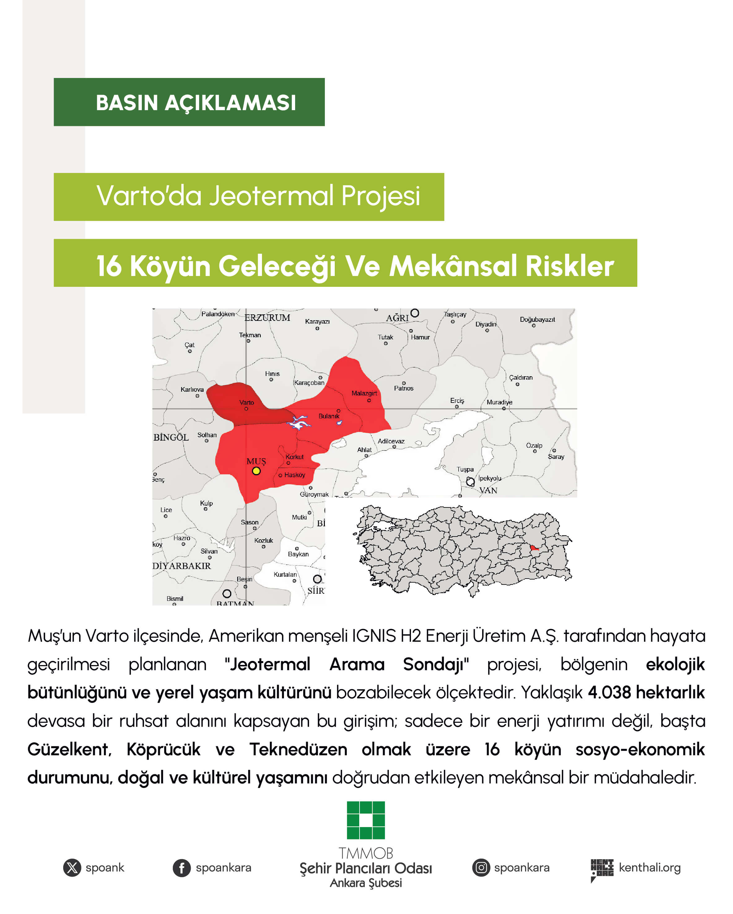 VARTO'DA JEOTERMAL PROJESİ: 16 KÖYÜN GELECEĞİ VE MEKÂNSAL RİSKLER