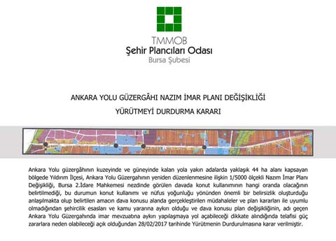 ANKARA YOLU GÜZERGAHI NAZIM İMAR PLANI DEĞİŞİKLİĞİ YÜRÜTMEYİ DURDURMA KARARI