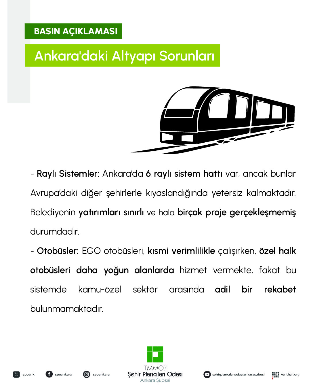 ANKARA`DA KAMUCU BİR TOPLU TAŞIMA POLİTİKASI BİR AN ÖNCE HAYATA GEÇİRİLMELİDİR!

ÖZEL İŞLETMECİLERİN TALEPLERİNE GÖRE ŞEKİLLENEN BİR ULAŞIM POLİTİKASI KABUL EDİLEMEZ!