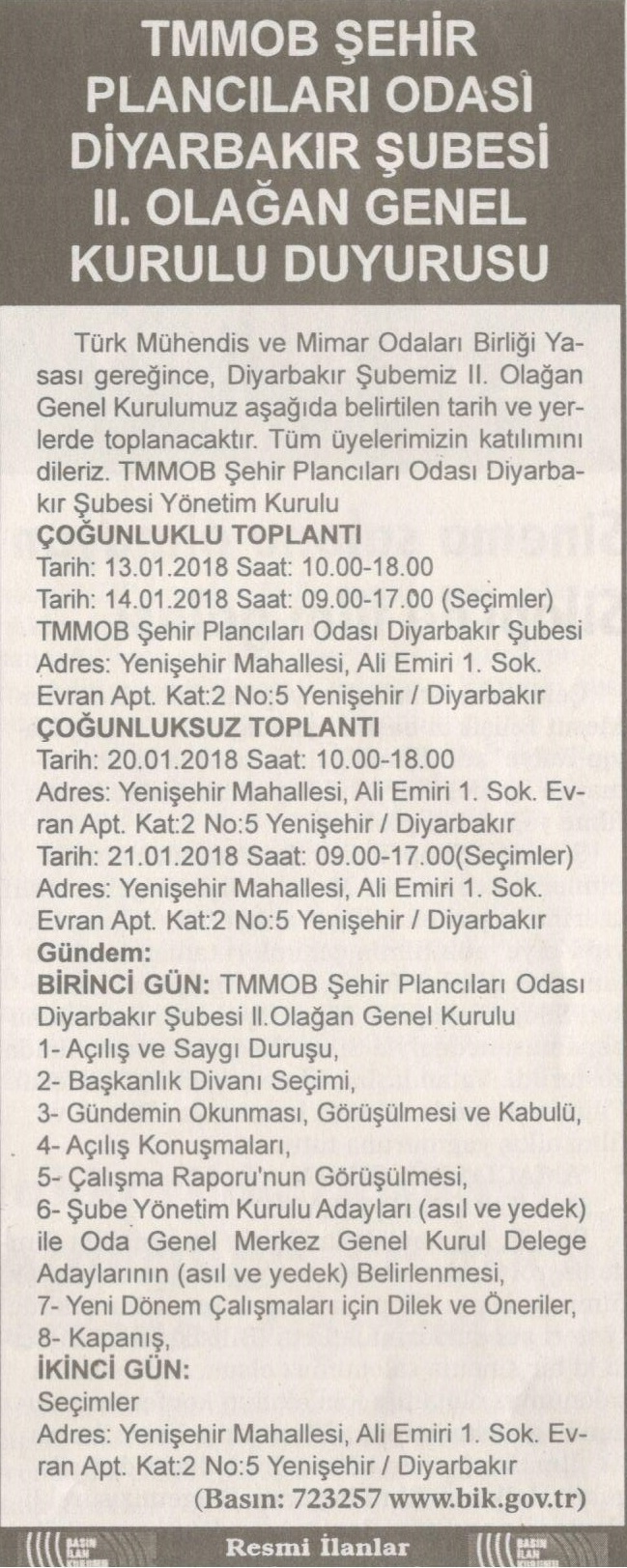 ŞUBEMİZ II. GENEL KURULU 20-21 OCAK 2018`DE YAPILACAKTIR