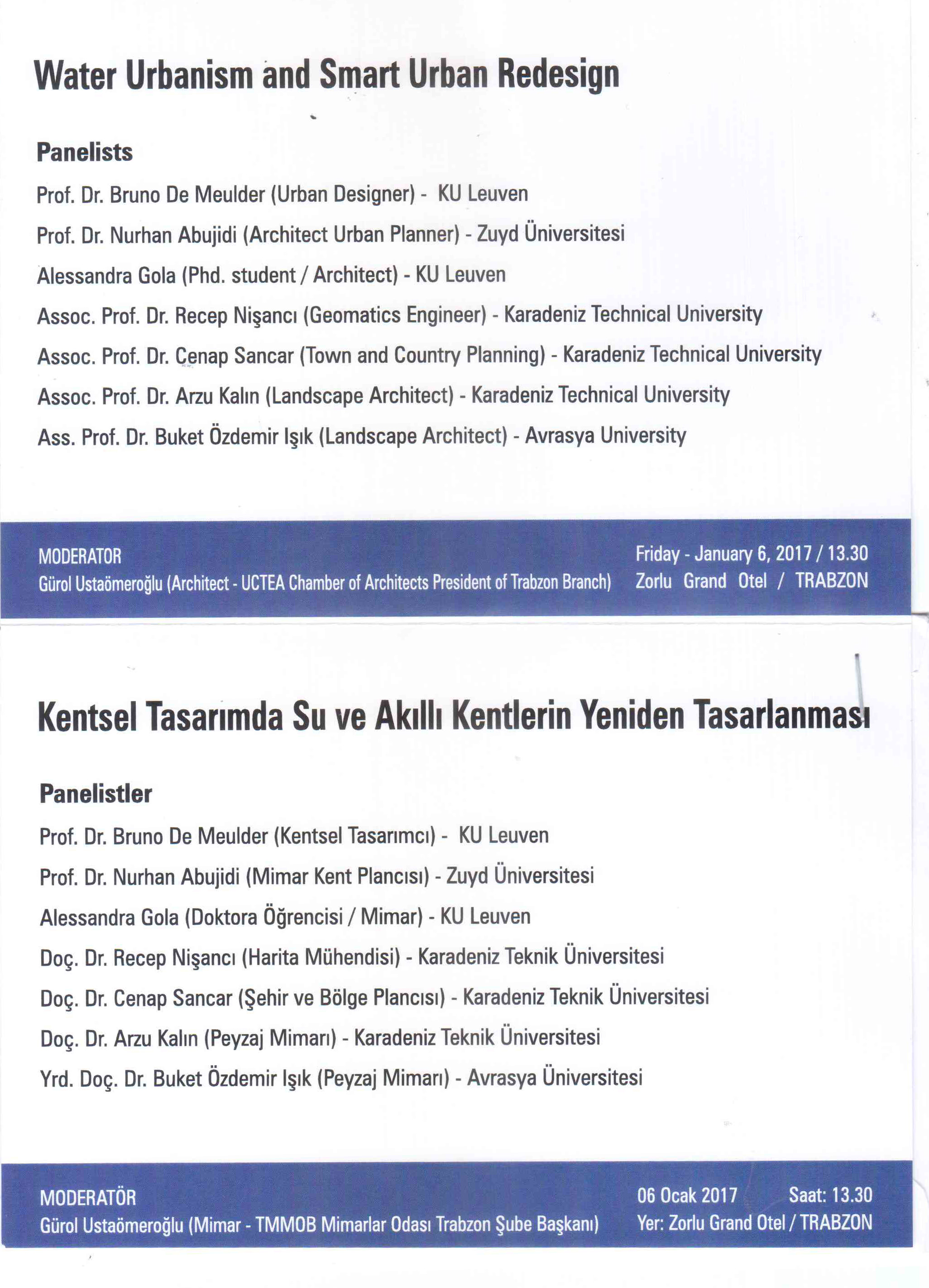 KENTSEL TASARIMDA SU VE AKILLI KENTLERİN YENİDEN TASARLANMASI PANELİ