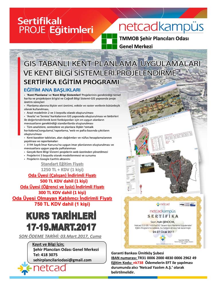 ODAMIZ MİSEM BÜNYESİNDE, 2017 YILININ İLK NETCAD PROGRAM EĞİTİMİ 17-18-19 MART TARİHLERİNDE GERÇEKLEŞTİRİLECEKTİR.