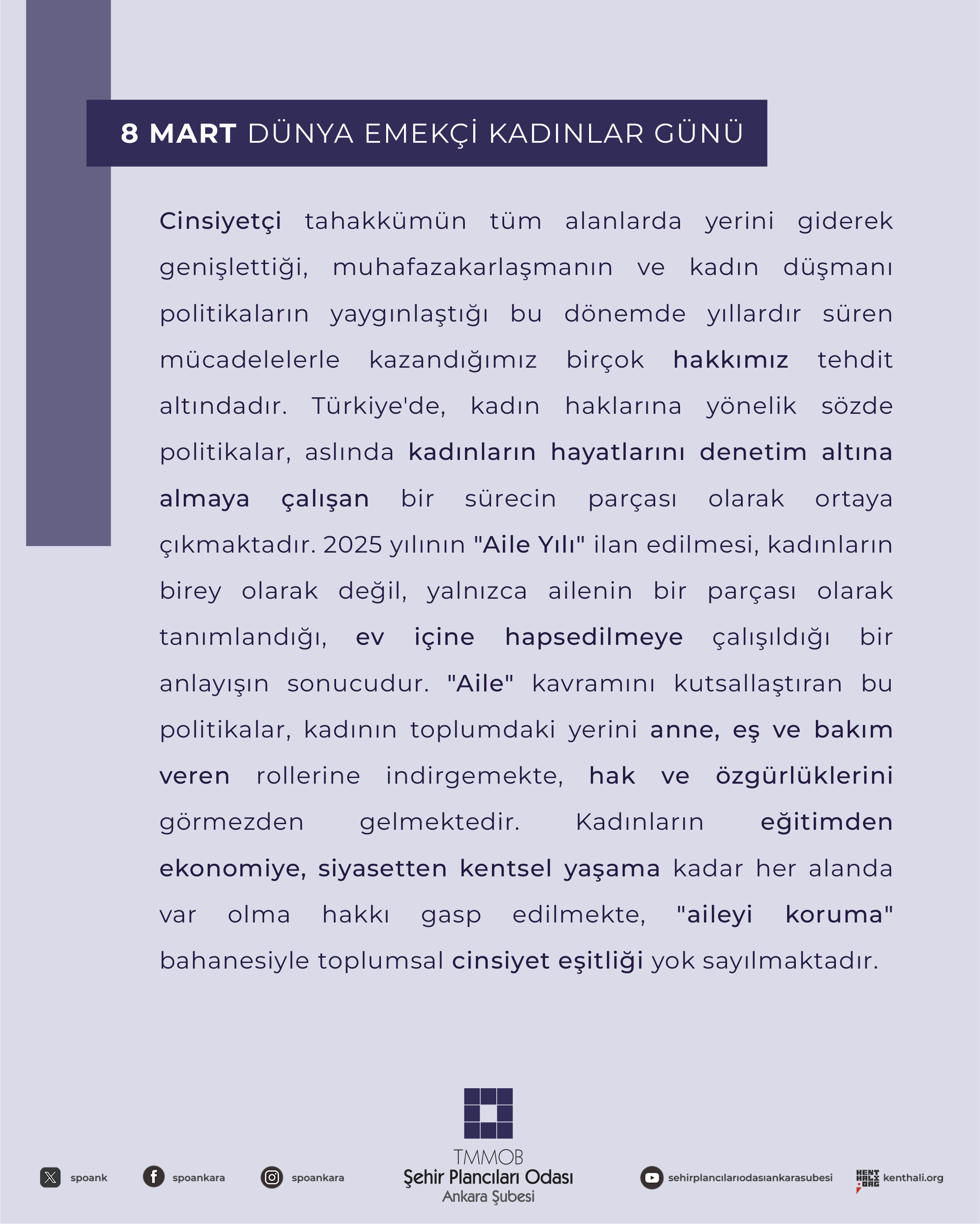 8 MART DÜNYA EMEKÇİ KADINLAR GÜNÜ KUTLU OLSUN!